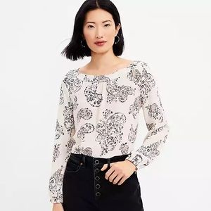 LOFT Paisley Boatneck Mixed Media Blouse size XL